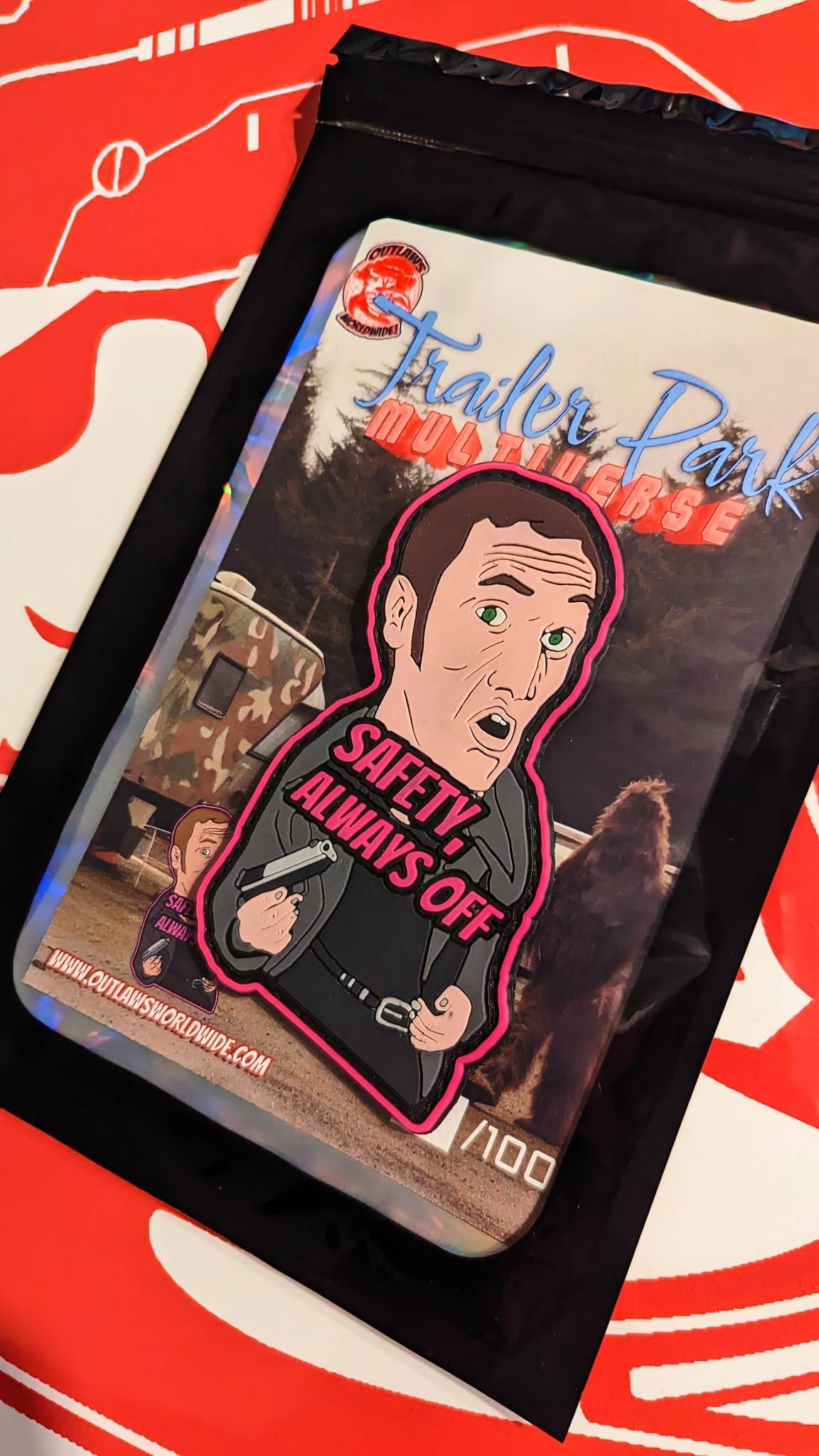 Trailer Park Multiverse- Cyrus "SAFETY ALWAYS OFF" (pvc+velcro) 4"