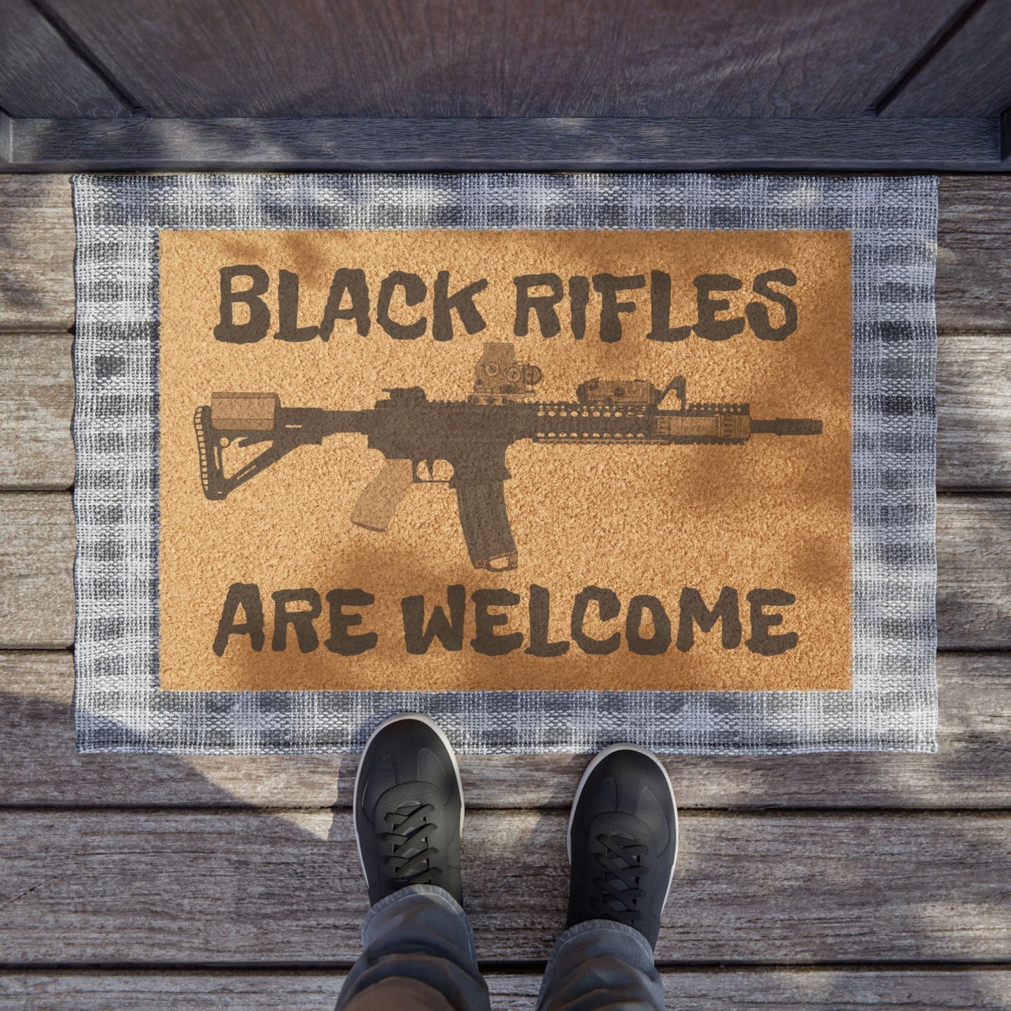 "Black Rifles Are Welcome" Coir Doormat
