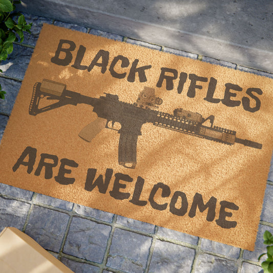 "Black Rifles Are Welcome" Coir Doormat