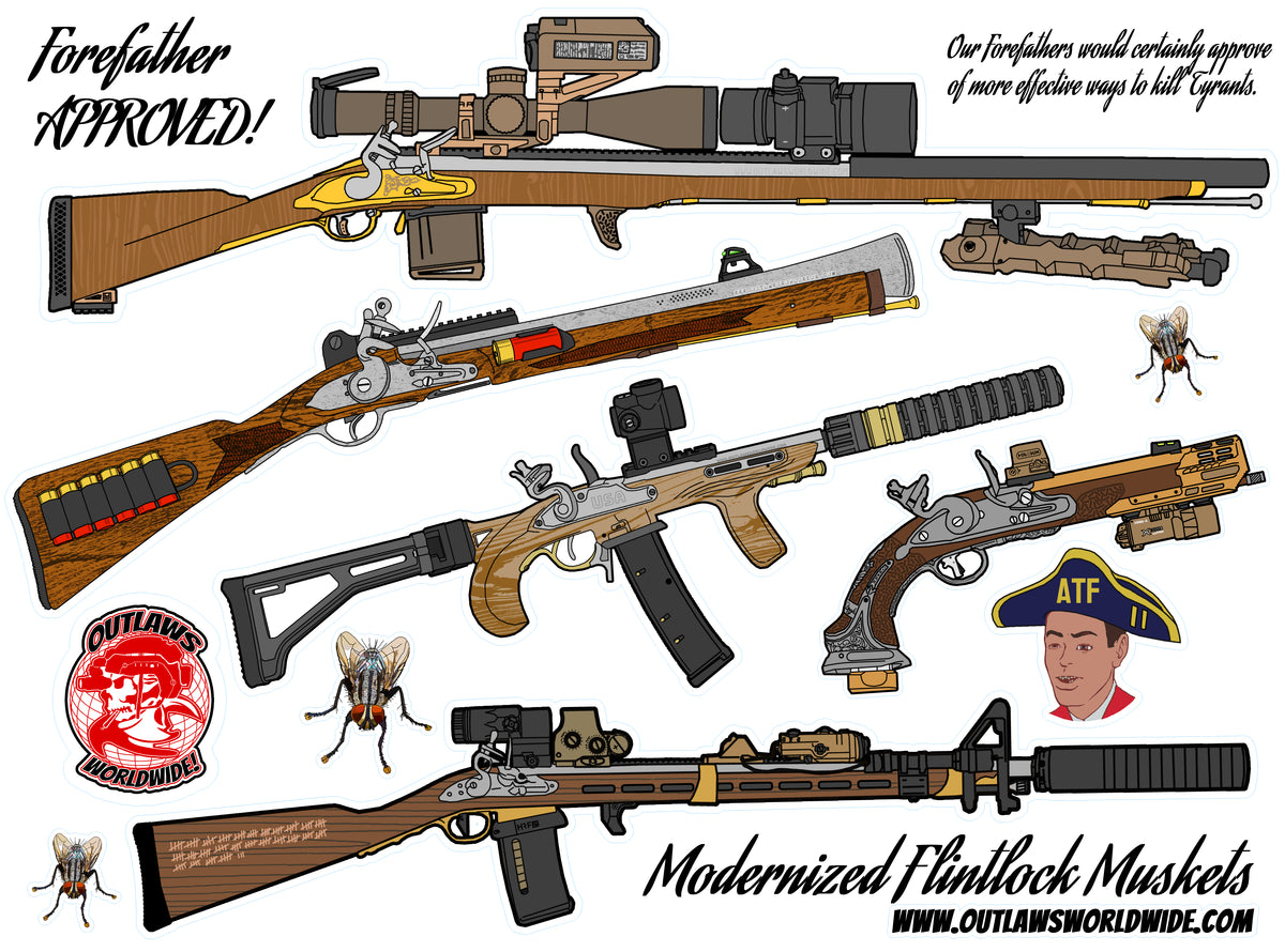 BIG ASS Gun Nut Modernized Muskets Sticker Sheet